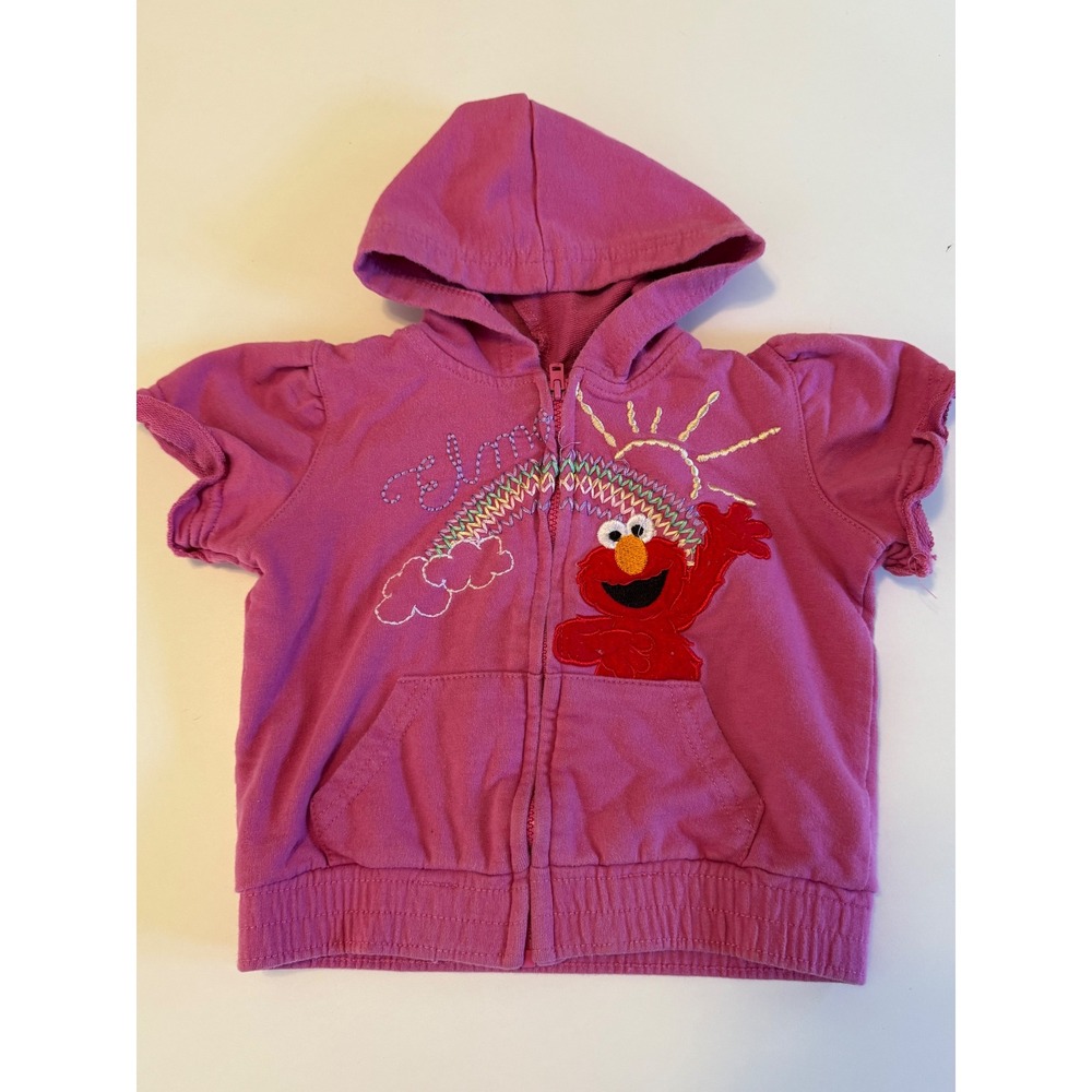Sesame Street Elmo‎ Pink Short Sleeve Zip Up Hoodie Rainbow Sun Girls Size 18M